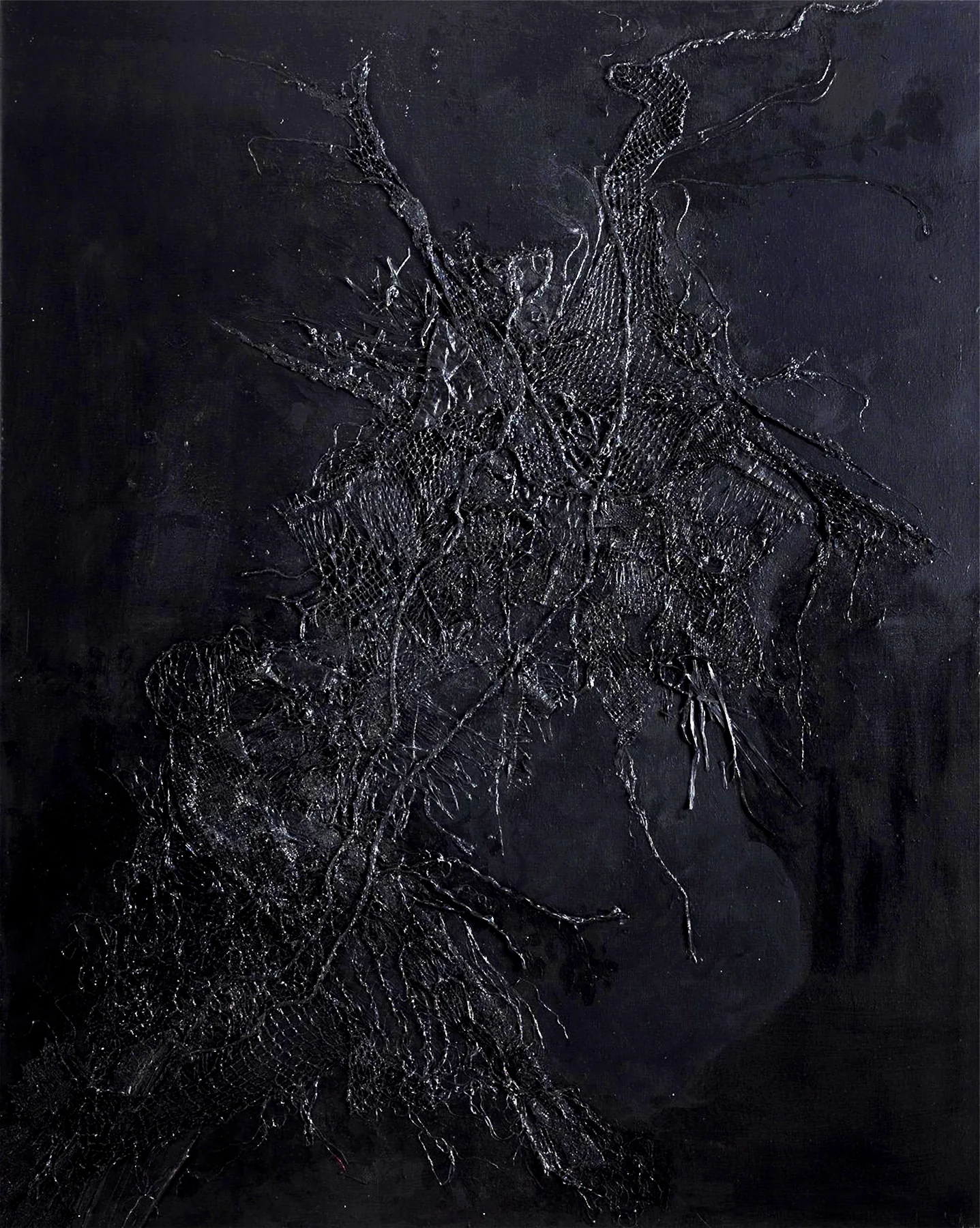 Transition, 2022, Assemblage — used polypropylene nets, fabric, acrylic and oil on canvas